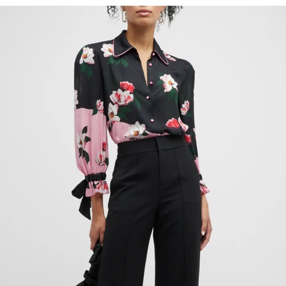 Alice + Olivia Tops - Alice and Olivia Willa Floral tie sleeve blouse S/P